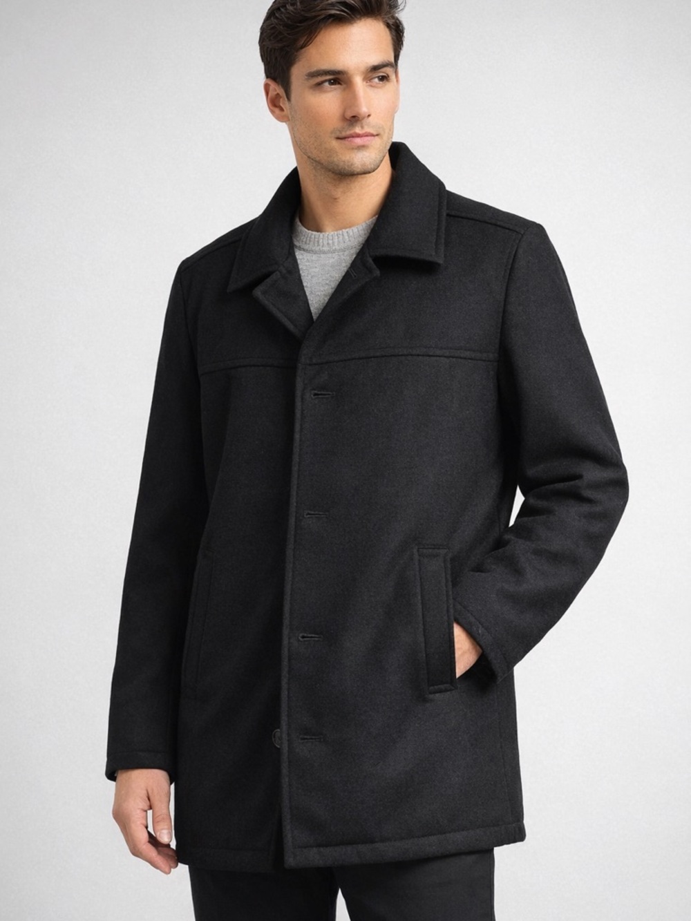 Tommy Hilfiger Black Wool Blend Coat Men’s Classic Button Front Jacket large